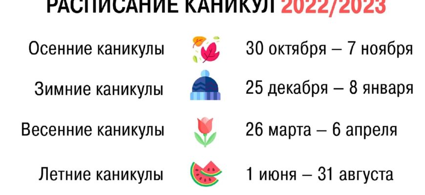 Школьные каникулы 2022-2023 учебный год